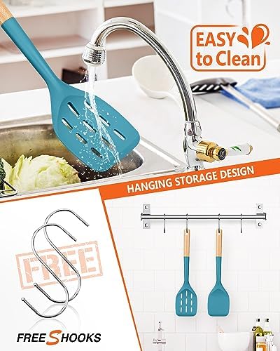 Badiano Silicone Spatula, Non Stick Turner for Cooking, Food Grade, Blue