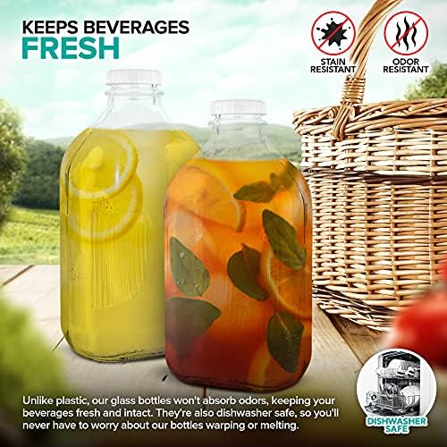Stock Your Home Half Gallon Glass Bottle with Lid (1 Pack) 64 Oz Jugs and 3 White Caps, Reusable Food Grade Container for Refrigerator, Bottles for Juice, Oat or Plant Milks, Water, Honey