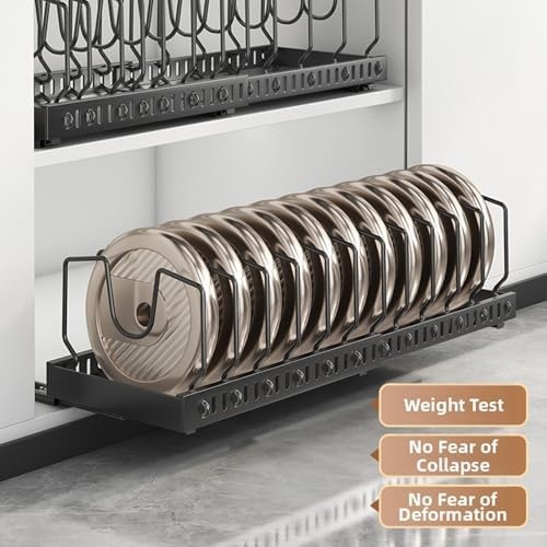 pots and pans organizer under cabinet,pot lid organizers inside cabinet holders for kitchen,Horizontal and vertical pulling modes,Can be extended and adjusted (White horizontal pull-out)