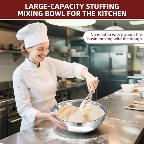 6 Pcs Stainless Steel Mixing Bowls Metal Mixing Bowls Extra Large Basin Salad Bowl with Deeper Edge, Dishwasher Safe, Mirror Finish for Home and Commercial, Silver (13 Inch 7 Qt)