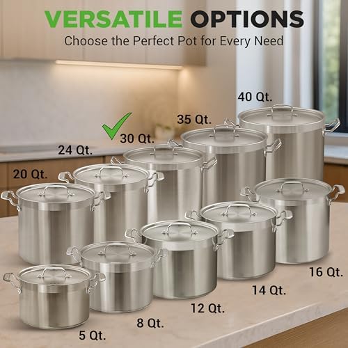 Stainless Steel Cookware Stockpot, 30 Quart Heavy Duty Induction Soup Pot With Stainless Steel Lid And Strong Riveted Handles, Even Heat Distribution, Compatible With Most Cooktops