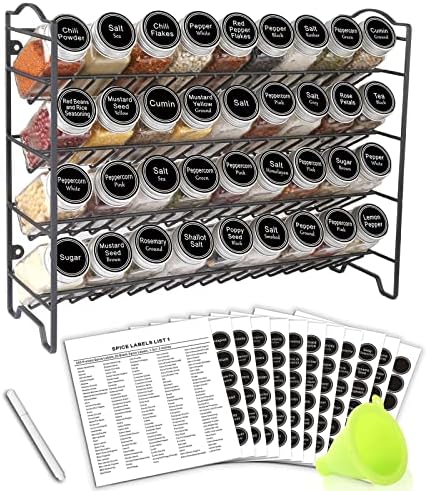 SWOMMOLY Spice Rack Organizer with 36 Spice Jars 4 oz, 396 Spice Labels