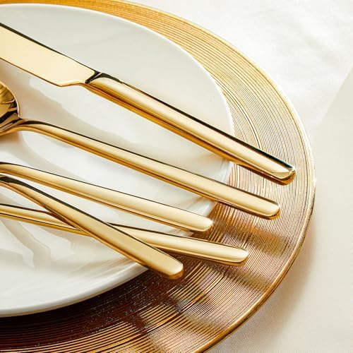 KINGSTONE Gold Silverware Set, 20 Piece Flatware Cutlery Set for 4, 18/10 Stainless Steel Silverware Mirror Polished Dishwasher Safe for Home, Restaurant, Wedding, Party(Gold, 20 pieces for 4)