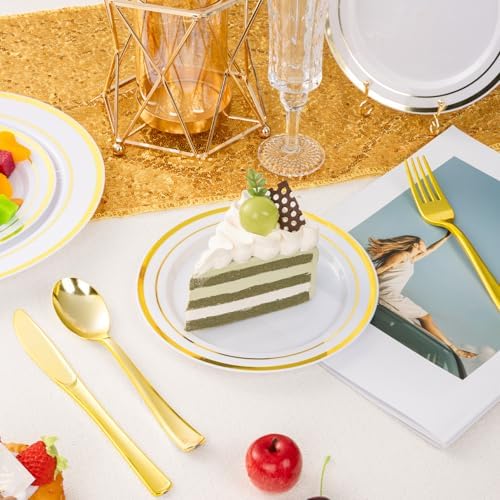 BESTSTAR 7 Inch White with Gold Rim Plastic Plates