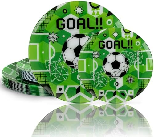 I00000 20 Green Plastic Soccer Plates, Disposable Plates for Soccer Party