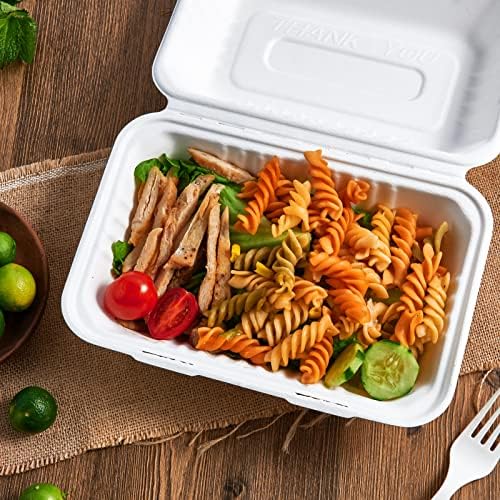 ECOLipak 75 Pack Compostable Clamshell Take Out Food Containers, 9x6 inch
