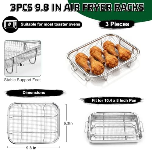 P&P CHEF 9.8 Inch Air Fryer Basket for Oven, Air Fryer Rack, 3 Pieces