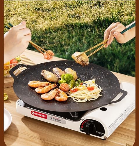 Thin Korean Grill Pan, 9.4 Inch Iron with Non-stick Coating Baking Tray on Heating Stove for Home, Party Travel and Outdoor (9 inch) (Pack of 2)