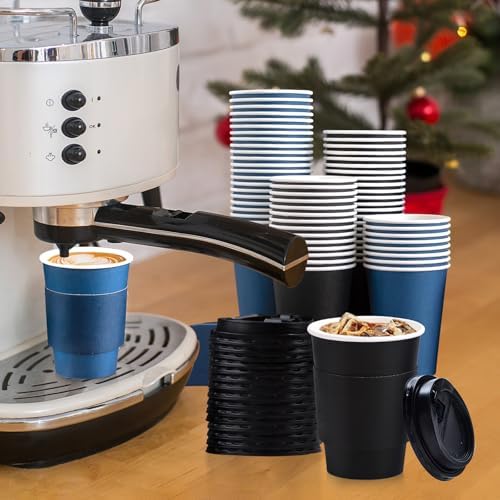 SIUQ 100 Pack 12 oz Coffee Cups with Lids, Disposable Hot Paper Coffee Cups