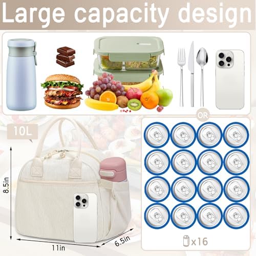 Carry bloom Lunch Box for Women, Insulated Lunch Bag Cute Corduroy Lunchbag