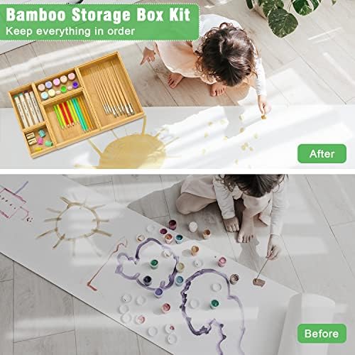 Bamboo Bathroom Drawer Organizer Dividers, Wooden Kitchen Utensil Holder Set of 5, Stackable Junk Drawer Organizer Tray, Multi-Use Storage Bins Boxs for Home, Office, Clothing, Makeup, Jewelry
