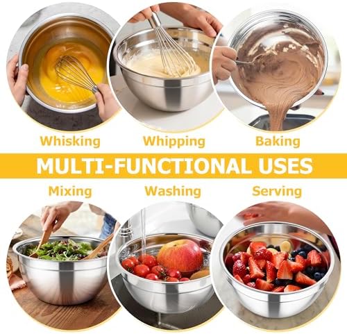 TeamFar Mixing Bowls with Lids, 4.5/3/1.5 QT Stainless Steel Nesting Bowls