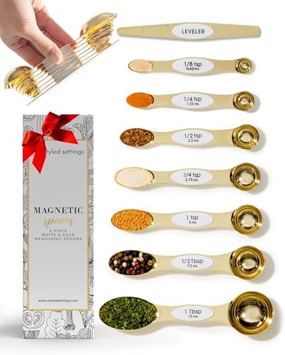 Styled Settings White and Gold Magnetic Measuring Spoons, 8-Piece