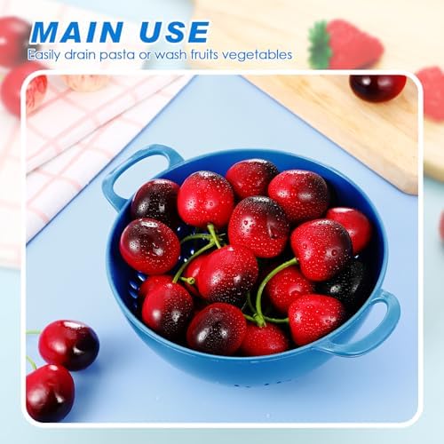 Baderke 4 Pack Mini Colander for Kitchen Plastic Berry Strainer with Double Handles 7.5 x 6 x 3 Inch Small Colander Strainer for Fruits Vegetables Food (Green,Red,Blue,Lemon Yellow)