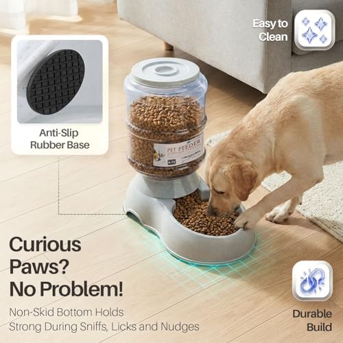 Flexzion Gravity Pet Feeder, Dog and Cat Food Dispenser, 1-Gallon Capacity