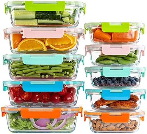 UMEIED 10 Pack Glass Food Storage Containers with Lids Leakproof, Airtight Glass Meal Prep Containers For Lunch, On The Go, Leftover, Dishwasher Safe