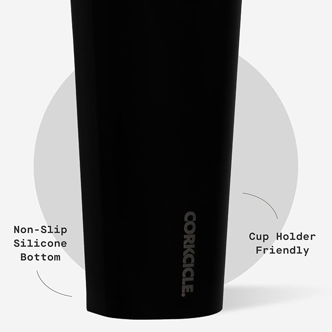Corkcicle Cold Cup Insulated Tumbler with Straw - Keeps Drinks Cold for 12 Hours - Triple-Insulated Stainless Steel - Leak-Resistant Lid - Summer Drinkware Gift - 24 oz - Matte Black
