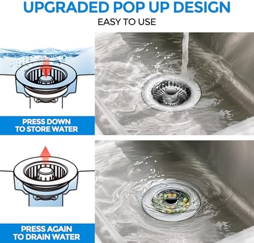 zaa Kitchen Sink Drain Strainer - Kitchen Sink Stopper, 304 Stainless Steel Sink Drain Stopper, Sink Protector for Kitchen with Anti-Clog Filter, Fit US Standard 3-1/2'' Sink Drain Hole, Gray