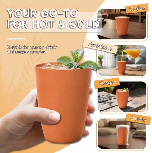 Wrova Wheat Straw Cups 6 PCS Good Alternative to Plastic Reusable Cups 12 oz Unbreakable Drinking Cup Reusable Dishwasher Safe Water Plastic Glasses Orange