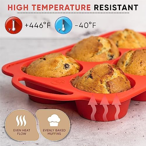 BAKE BOSS Silicone Jumbo Muffin Pan, 6 Cup Nonstick Cupcake Pan, BPA-Free