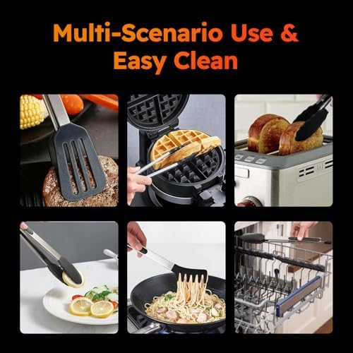 HST Non Stick Cooking Tongs Silicone Tips, 3 Pack 12 Inch Black BBQ Baking