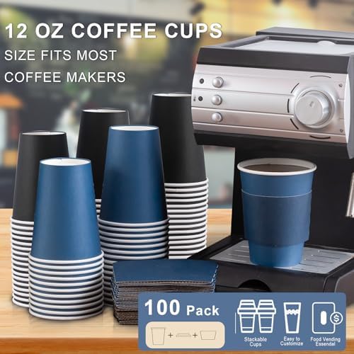 SIUQ 100 Pack 12 oz Coffee Cups with Lids, Disposable Hot Paper Coffee Cups