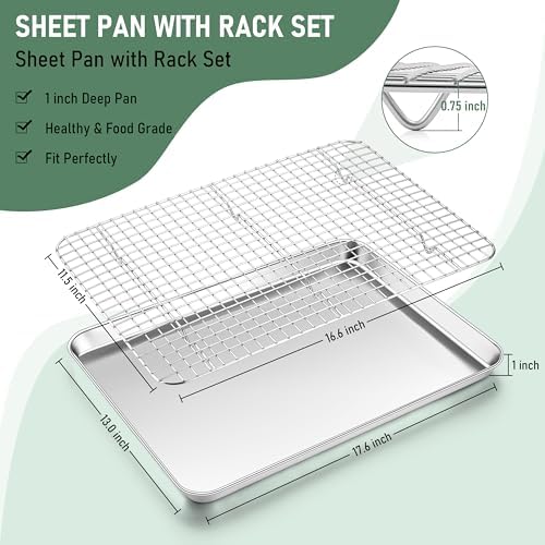 Homikit Half Baking Sheet with Wire Rack (1 Pan+1 Cooling Rack), 18" x 13"