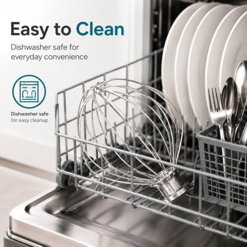 Wire Whip Attachment for 4.5-5 Qt Tilt-Head Stand Mixer, Stainless Steel 6-Wire Whisk Mixer Attachment, Replacement Part Compatible with KitchenAid