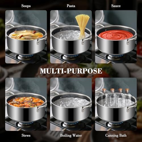 Hybrid Nonstick 5.2 QT Stock Pot with Tempered Glass Lid, Stay-Cool Handles, Dishwasher & Oven-Safe Up to 500°F, Non-toxic PFOA Free Induction Ready, Compatible with All Cooktops