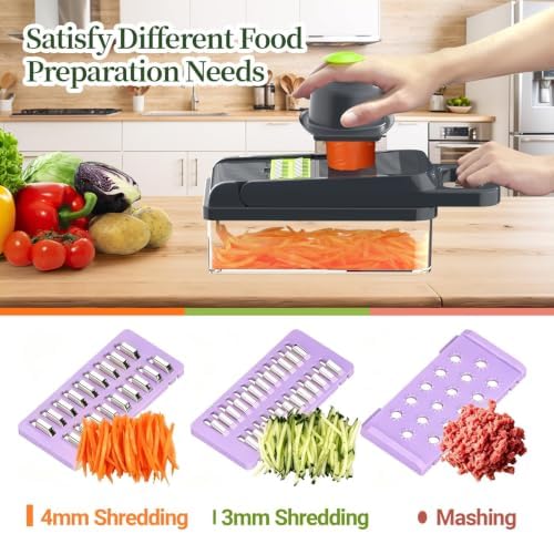 12-in-1 Vegetable Chopper 7 Blades, Veggie Cutter with Handle, Black/Purple