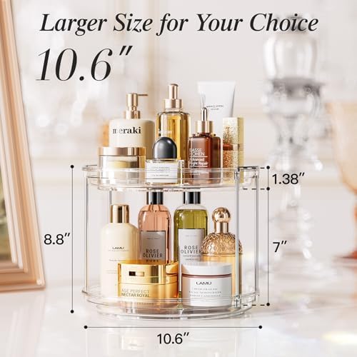 LAMU 4 Pack 10.6'' 2-Tier Lazy Susan Turntable Organizer Rotating Spice Rack Organization for Cabinet, Kitchen, Pantry, Countertop, Bathroom, Vanity, Makeup Organizer, Clear
