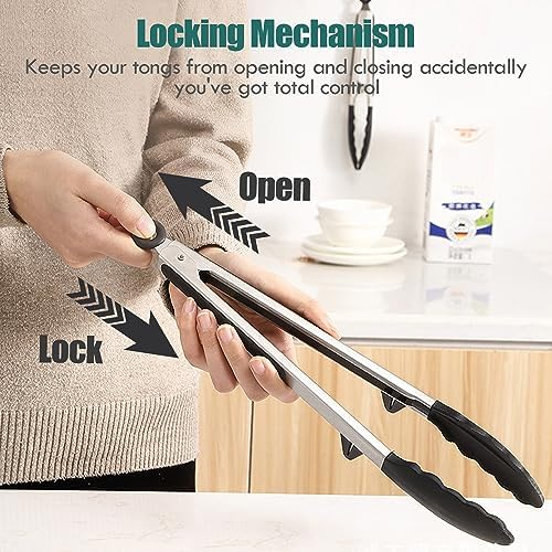 12" Kitchen Tongs for Cooking with Silicone Tips, Serving Tong for Salad
