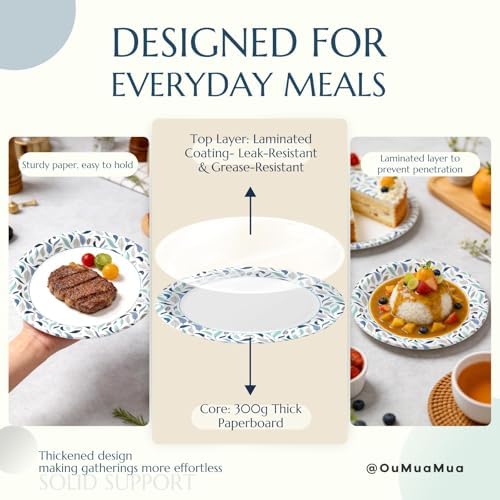 OuMuaMua 8.5 Inch Paper Plates, 500 Count Disposable Paper Plates