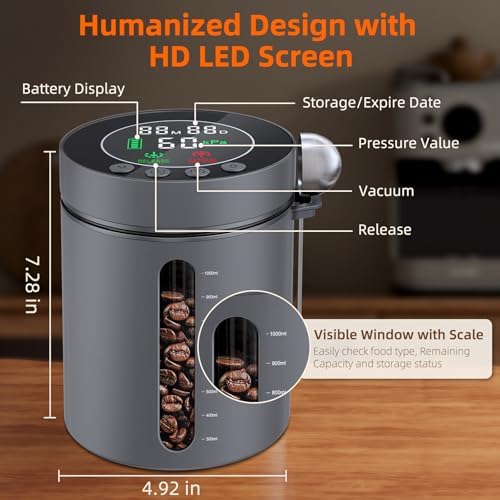 Automatic Vacuum Coffee Canister, 1.3L Airtight Food Storage Container