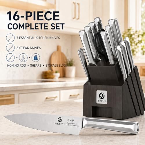 imarku 16PCS High Carbon Stainless Steel Knife Set, Sharp & Durable