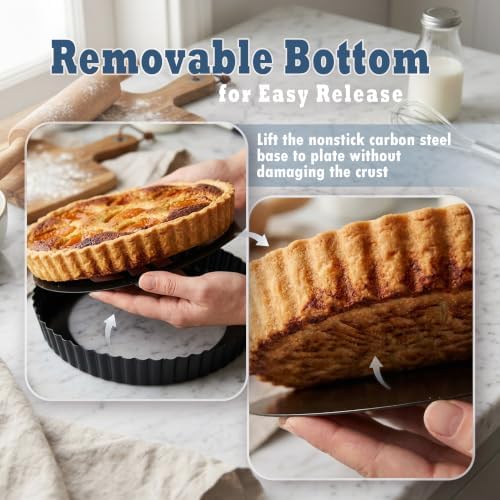 2 Pack 9 Inch Tart Pan,Removable Bottom,Nonstick Carbon Steel Quiche Pan