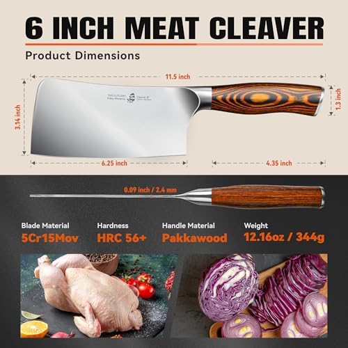 TUO Meat Cleaver Knife, 6 inch Sharp Multi-Purpose Chopper for Meat Vegetable Cutting, German High Carbon Steel Butcher Knife with Pakkawood Handle
