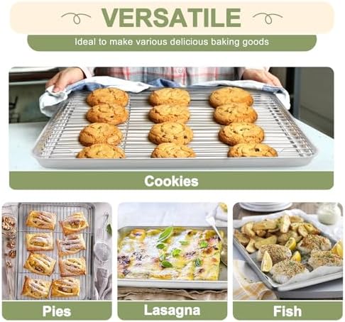 TeamFar Baking Sheet with Rack Set, 3 Pans + 3 Racks, 16/12.5/9 Inch