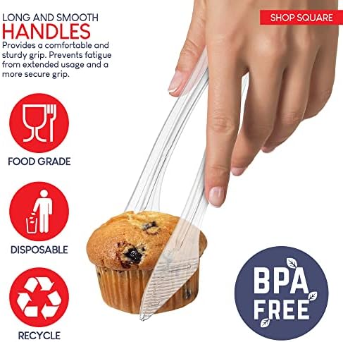 Disposable Plastic Serving Utensils - Set of 18 Clear Buffet Serving Utensils, 6 Each 6" Tongs, 10” Spoons, 10” Forks