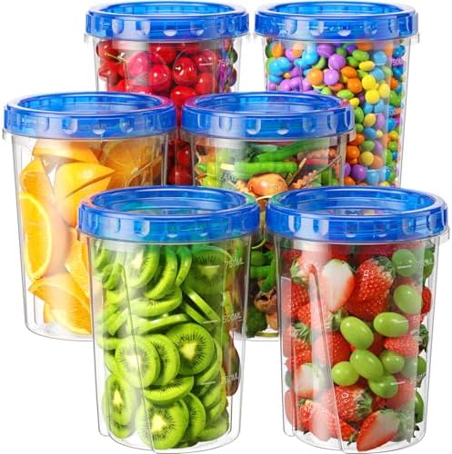 BiuLeon 6 Pack-33oz Freezer Storage Containers, Plastic Food Storage Containers with Twist Top Lids, BPA Free and Reusable Soup Containers with Lid, Microwave and Dishwasher Safe
