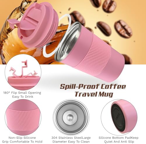 Stainless Steel Travel Coffee Mug with Lid, Vacuum Insulated Leak Proof Cup