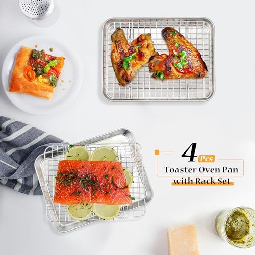 TeamFar Cookie Sheets with Cooling Racks, 2 Pans + 2 Racks, 10.5x8x1 Inch
