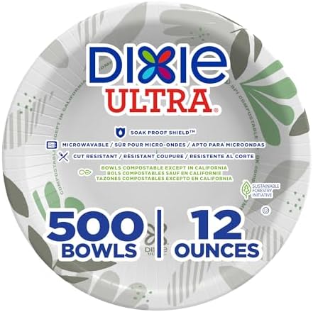 Dixie Ultra 12 oz Heavy-Weight Paper Bowls By GP PRO, Pathways Design, 500 Count (125 Disposable Bowls Per Pack, 4 Packs Per Case), SXB12WS