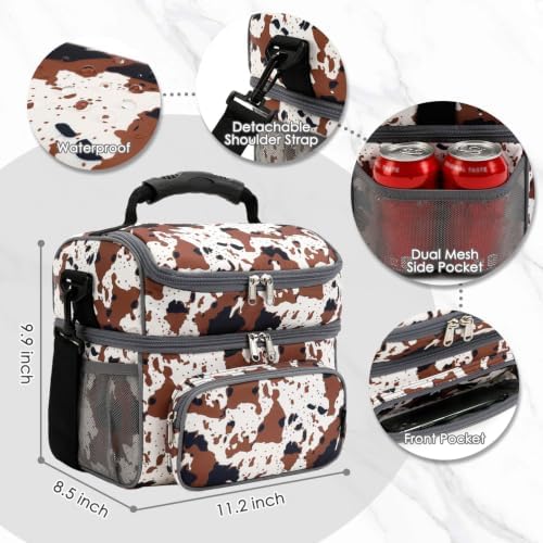 FlowFly Double Layer Cooler Insulated Lunch Bag Adult Lunch Box Large Tote Bag for Men, Women, With Adjustable Strap,Front Pocket and Dual Large Mesh Side Pockets