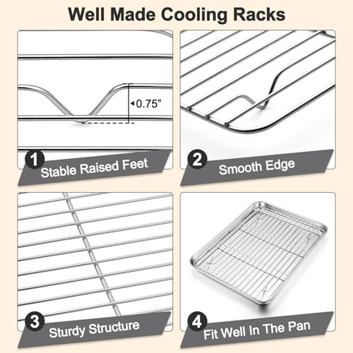 TeamFar Baking Sheet with Rack Set, 3 Pans + 3 Racks, 19.6/16/12.5 Inch