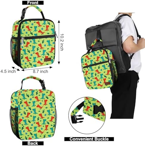 Lunch Box for Men & Women Durable Lunch Bag for Adults Reusable Small Lunchbox Orange Dinosaur