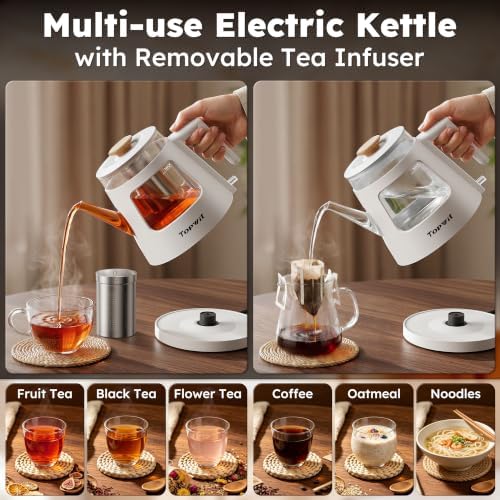 TOPWIT 1L Gooseneck Electric Tea Kettle, Glass Electric Kettle, BPA-free
