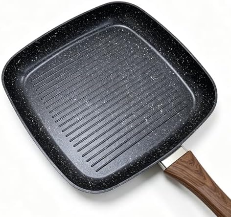 Nonstick 11" Square Grill Pan for Steak, Granite Coating for Gas Induction All Stovetops Compatible (11 X 11 X 1.7 inch)