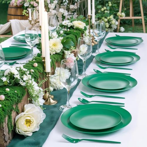 EjonirInjonir 150pcs Heavy Duty Green Disposable Plates for Camping Matte