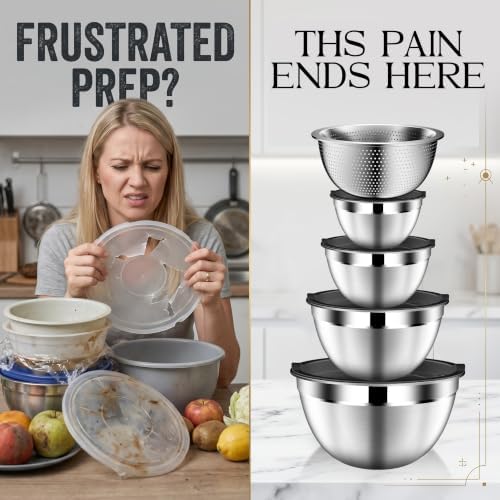 Mixing Bowls with Lids Set, Stainless Steel Mixing Bowl with Colander
